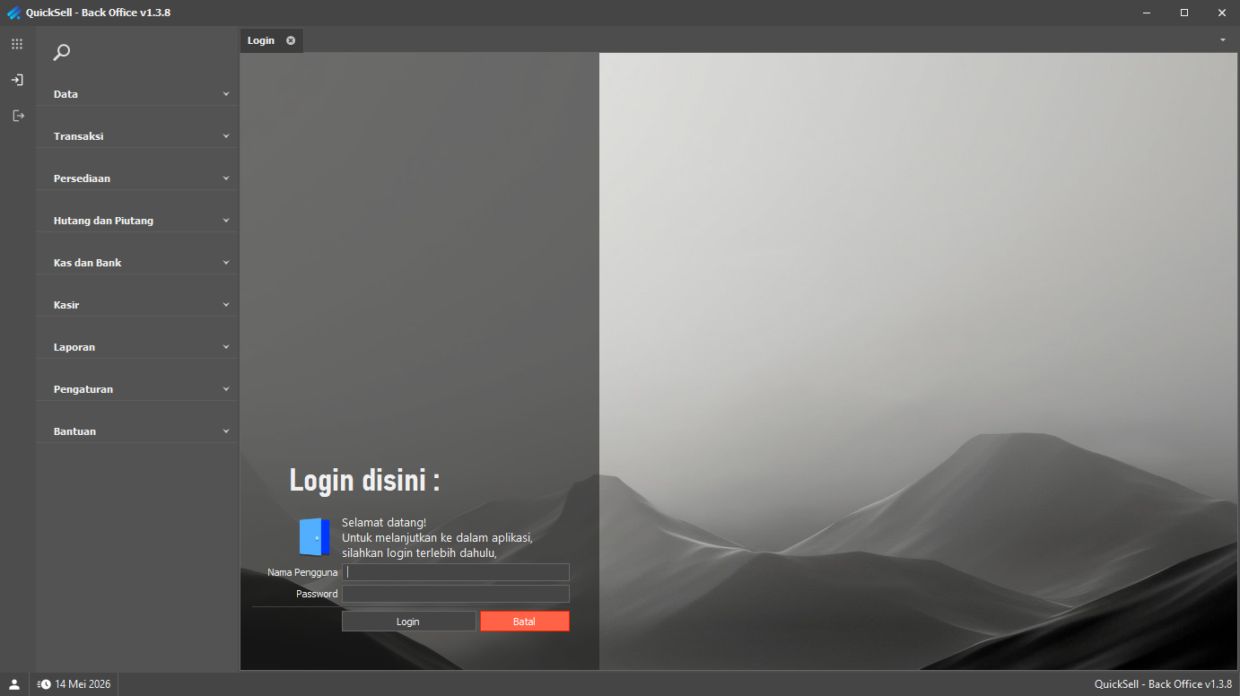 Tampilan login QuickSell Back Office